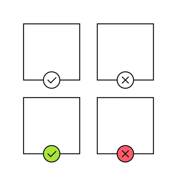 Check mark and cross template. Green and red. Yes or no accept and decline. Cheklist, approved. Vector illustration. — Stock Vector