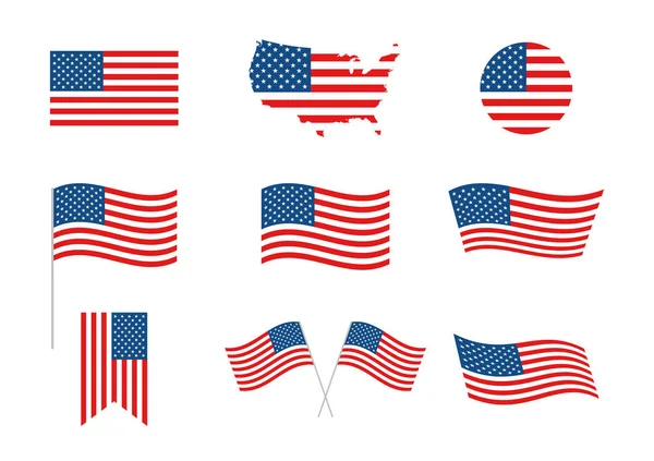 US-Unabhängigkeitstag am 4. Juli. vereinigte staaten von amerika flagge. Elemente des Unabhängigkeitstages, Banner, Karte, Fahne. Gedenktag. Amerikanischer Hintergrund. Vektorillustration. — Stockvektor