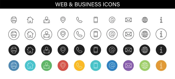 Conjunto de ícones de cartão de visita. Nome, telefone, telemóvel, localização, local, correio, fax, web. Contacte-nos, informação, comunicação. Ilustração vetorial. — Vetor de Stock