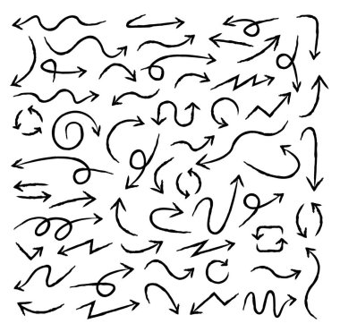 Oklar büyük siyah simgeler ayarlayın. Ok simgesi. Ok vektör koleksiyonu. Ok. Imleç. Doodle çizim el okları. Vektör Illustration.