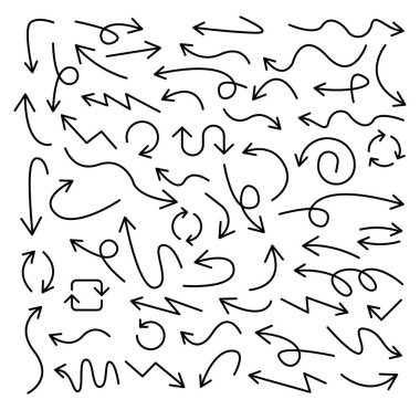 Oklar büyük siyah simgeler ayarlayın. Ok simgesi. Ok vektör koleksiyonu. Ok. Imleç. Doodle çizim el okları. Vektör Illustration.