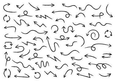 Oklar büyük siyah simgeler ayarlayın. Ok simgesi. Ok vektör koleksiyonu. Ok. Imleç. Doodle çizim el okları. Vektör Illustration.