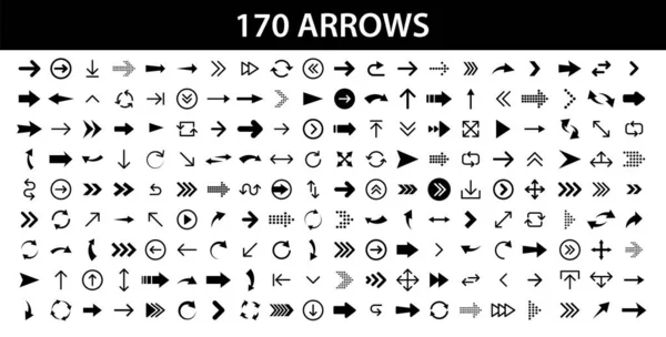 Arrows set of 170 black icons. Arrow icon. Arrow vector collection. Arrow. Cursor. Modern simple arrows. Vector illustration. — Stock Vector