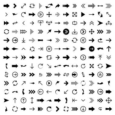 170 siyah simgeler set oklar. Ok simgesi. Ok vektör koleksiyonu. Ok. Imleç. Modern basit oklar. Vektör Illustration.