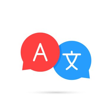 Simge dil çevirisi. Sohbet kabarcıkları çeviri. İletişim, dil. Web logosu. Vektör çizimi.