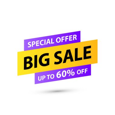 Satış etiketi. Özel teklif, büyük satış, indirim, en iyi fiyat, mega satış afiş. Alışveriş veya online alışveriş. Etiket, rozet, kupon, mağaza. Vektör İllüstrasyonu.