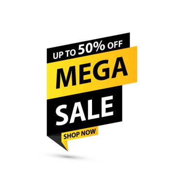 Satış etiketi. Özel teklif, büyük satış, indirim, en iyi fiyat, mega satış afiş. Alışveriş veya online alışveriş. Etiket, rozet, kupon, mağaza. Vektör İllüstrasyonu.