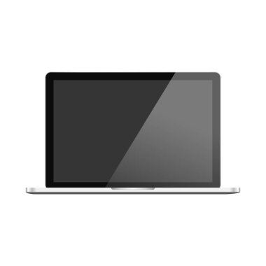 Dizüstü bilgisayar simgesi. Elektronik cihaz, dizüstü bilgisayar ile web tasarım vektör şablonu. Düz tasarım, arka planda vektör çizimi.