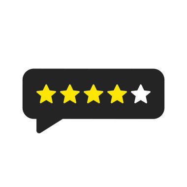 Geri bildirim veya Derecelendirme. Rütbe, memnuniyet derecesi düzeyi. Beş yıldızlı müşteri ürün derecelendirme incelemesi. 5 yıldızlı derecelendirme simgesi. Vektör çizimi.