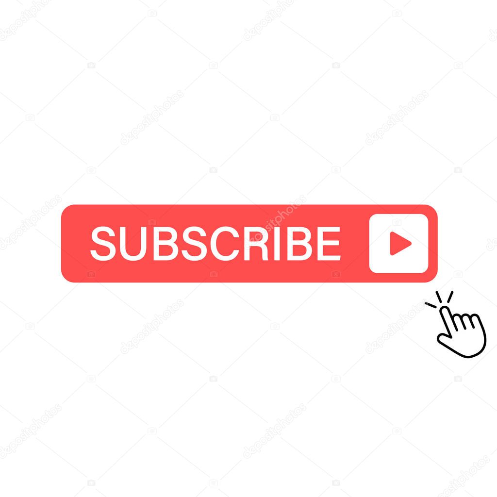 Subscribe button icon. You Tube. Vector illustration. Cursor. Video Social Media.