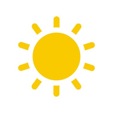Güneş simgesi. Sarı güneş yıldızı simgesi. Yaz, güneş ışığı, doğa, gökyüzü. Vektör çizimi.