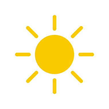 Güneş simgesi. Sarı güneş yıldızı simgesi. Yaz, güneş ışığı, doğa, gökyüzü. Vektör çizimi.