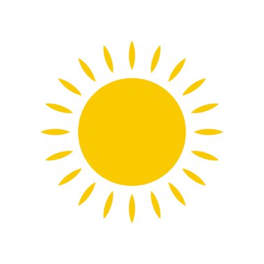 Güneş simgesi. Sarı güneş yıldızı simgesi. Yaz, güneş ışığı, doğa, gökyüzü. Vektör çizimi.