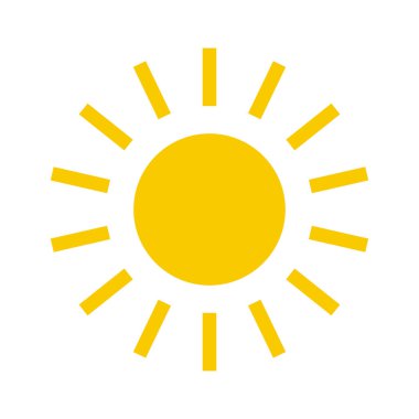 Güneş simgesi. Sarı güneş yıldızı simgesi. Yaz, güneş ışığı, doğa, gökyüzü. Vektör çizimi.