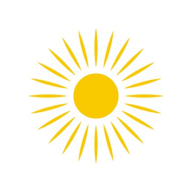 Güneş simgesi. Sarı güneş yıldızı simgesi. Yaz, güneş ışığı, doğa, gökyüzü. Vektör çizimi.