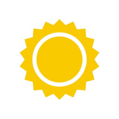 Güneş simgesi. Sarı güneş yıldızı simgesi. Yaz, güneş ışığı, doğa, gökyüzü. Vektör çizimi.