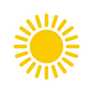 Güneş simgesi. Sarı güneş yıldızı simgesi. Yaz, güneş ışığı, doğa, gökyüzü. Vektör çizimi.