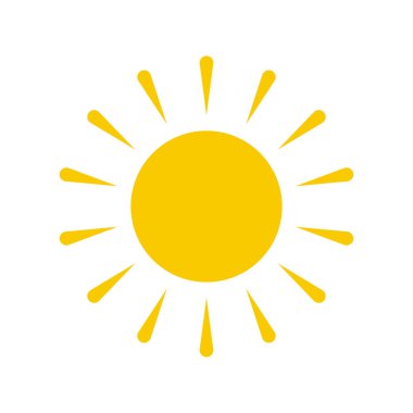 Güneş simgesi. Sarı güneş yıldızı simgesi. Yaz, güneş ışığı, doğa, gökyüzü. Vektör çizimi.