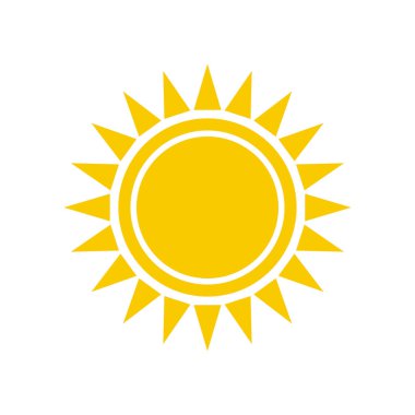 Güneş simgesi. Sarı güneş yıldızı simgesi. Yaz, güneş ışığı, doğa, gökyüzü. Vektör çizimi.
