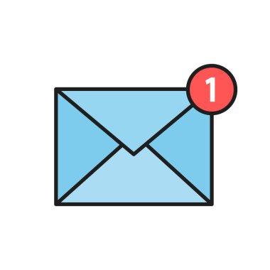 Kapalı bir harf resmi ile zarf simgeleri. Bir zarfın içinde kağıt belge. Yazışma veya ofis belgelerinin teslimi. Vektör çizimi.