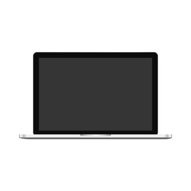 Dizüstü bilgisayar simgesi. Elektronik cihaz, dizüstü bilgisayar ile web tasarım vektör şablonu. Düz tasarım, arka planda vektör çizimi.