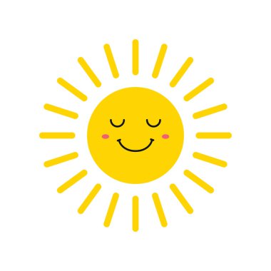 Sevimli gülümseyen güneşler. Gülümse Sun. Emoji. Yaz güneşi. Vektör çizimi.