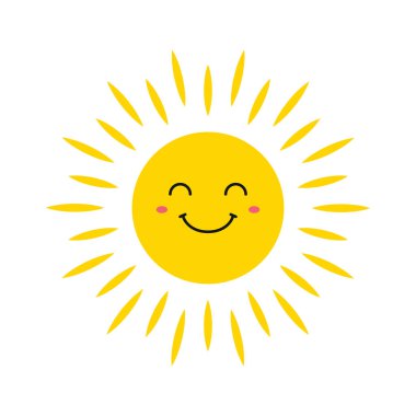 Sevimli gülümseyen güneşler. Gülümse Sun. Emoji. Yaz güneşi. Vektör çizimi.