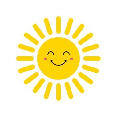 Sevimli gülümseyen güneşler. Gülümse Sun. Emoji. Yaz güneşi. Vektör çizimi.