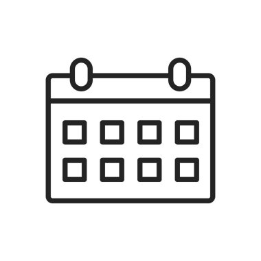 Satır stilinde saat ve saat web simgeleri. Zamanlayıcı, Hız, Alarm, Takvim. Vektör çizimi.