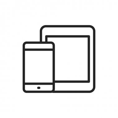 Aygıt ve teknoloji web simgeleri satır stilinde. Bilgisayar monitörü, akıllı telefon, tablet ve dizüstü bilgisayar. Vektör çizimi.