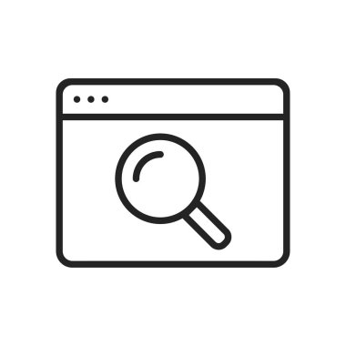 Web simgelerini satır stilinde arayın. Seo analitiği, Dijital pazarlama veri analizi, Çalışan Yönetimi. Vektör çizimi.