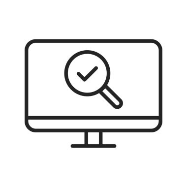 Web simgelerini satır stilinde arayın. Seo analitiği, Dijital pazarlama veri analizi, Çalışan Yönetimi. Vektör çizimi.