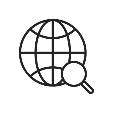 Çizgi tarzında Küre ve dünya gezegeni web simgeleri. Seyir Ekipmanları, Dünya Gezegeni, Uçak, Harita. Vektör çizimi.