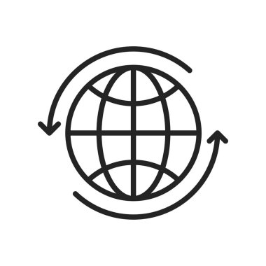 Çizgi tarzında Küre ve dünya gezegeni web simgeleri. Seyir Ekipmanları, Dünya Gezegeni, Uçak, Harita. Vektör çizimi.