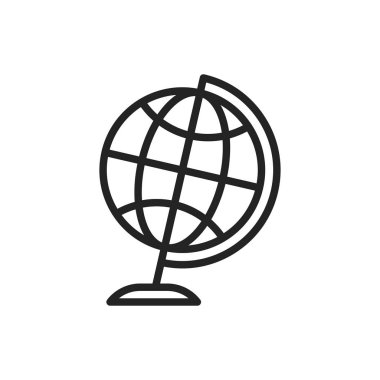 Çizgi tarzında Küre ve dünya gezegeni web simgeleri. Seyir Ekipmanları, Dünya Gezegeni, Uçak, Harita. Vektör çizimi.