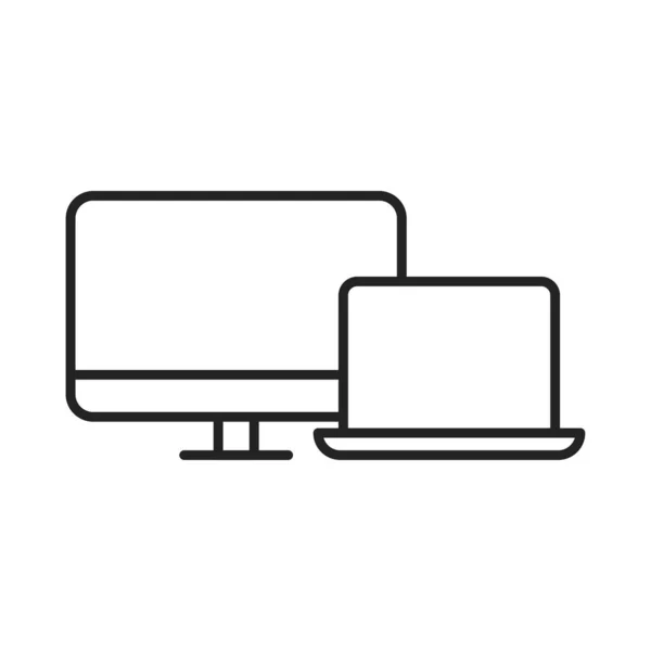 Iconos web de dispositivos y tecnología en estilo de línea. Monitor de ordenador, smartphone, tablet y laptop. Ilustración vectorial . — Archivo Imágenes Vectoriales