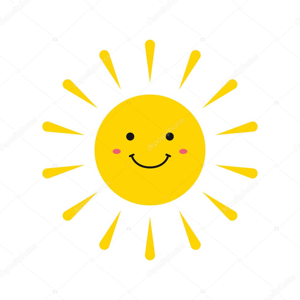 Cute smiling suns. Smile Sun. Emoji. Summer sun. Vector illustration.