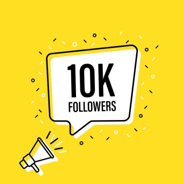 10.000.000 konuşma balonu ile megafon tutan erkek el. Hoparlör. Banner iş, pazarlama ve reklam için. Vektör çizimi.