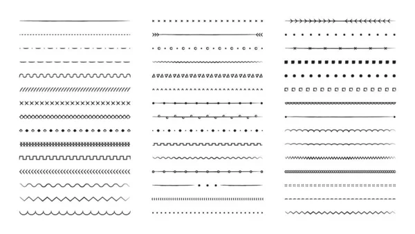 Kézzel rajzolt vektorvonal-szegély halmaza. Vonalak, szegélyek, aláhúzott ceruza ecsetvonások, rajzoló elválasztó. Doodle design. Geometriai Vintage divat kollekció. — Stock Vector