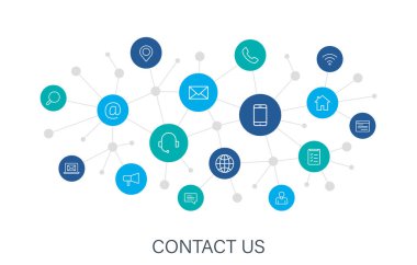 Online olarak bizimle iletişim kurun web simgeleri. Web ve mobil simge. Sohbet, destek, mesaj, telefon. Dijital ağ, sosyal medya. Vektör illüstrasyonu.