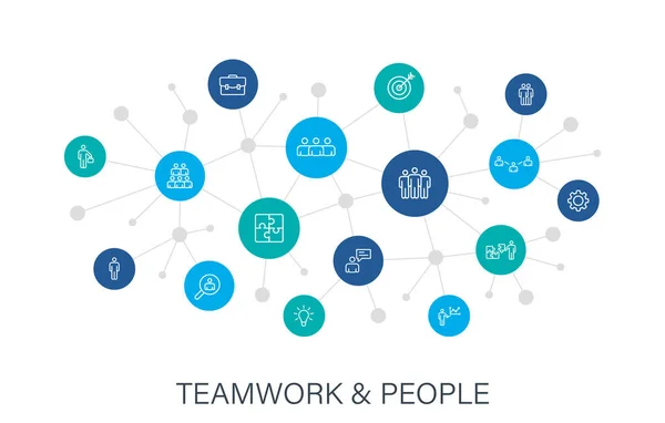 Concept Teamwork web ícones em estilo de linha. Trabalho em equipa, pessoal, apoio, negócios. Rede digital, redes sociais. Ilustração vetorial . — Vetor de Stock