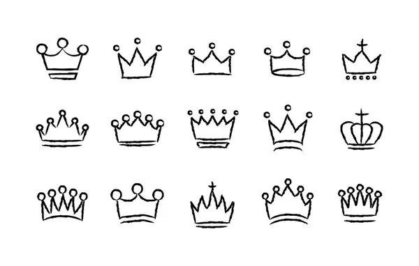 Grande coleção coroas quolity. Coleção de ícones Royal Crown conjunto. Coroa vintage. Coroas desenhadas à mão. Ilustração vetorial . — Vetor de Stock