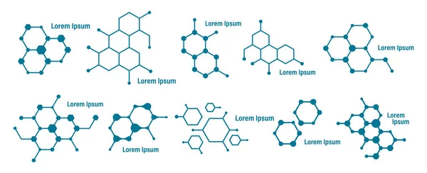 Molekül Rozeti Seti Altıgen Molekül Rozeti Moleküler Yapı Dna Bağlantısı — Stok Vektör