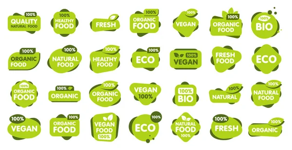 Set Vegan Eco Bio Organik Segar Sehat 100 Persen Makanan - Stok Vektor