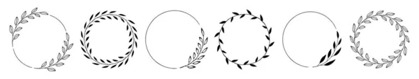 Set of black laurels frames branches. Vintage laurel wreaths collection. Hand drawn vector laurel leaves decorative elements. Leaves, swirls, ornate, award, icon. Vector illustration. — Stock Vector