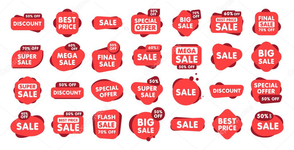 Set of sale tags and labels, template shopping labels. Blank, discount and price tags on paper. Special offer. Vintage. Vector illustration.