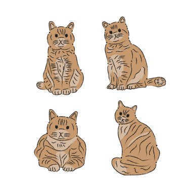 Farklı Pozisyonlarda Oturan Sevimli Çizgi Kediler
