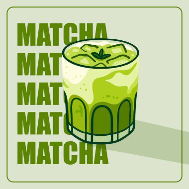 Bir bardak matcha latte çay vektör illüstrasyonu