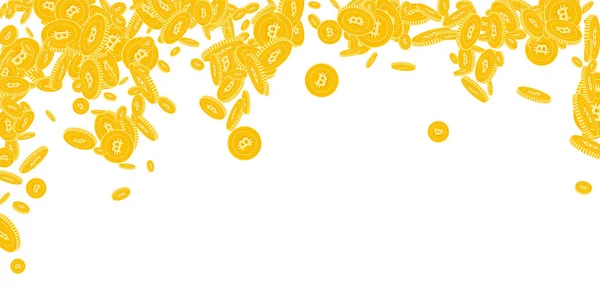 Bitcoin monnaie internet pièces tombant éparpillées flottantes pièces BTC sur fond blanc — Image vectorielle