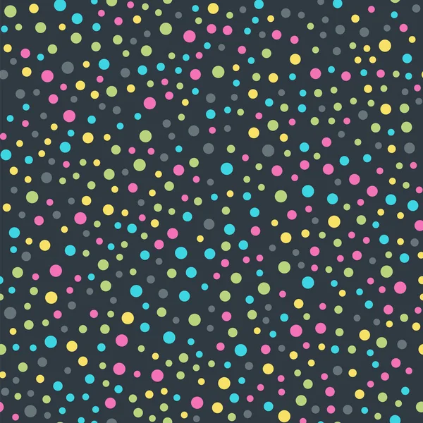 Kleurrijke polka dots naadloze patroon op zwart 10 achtergrond Goodlooking klassieke kleurrijke polka — Stockvector